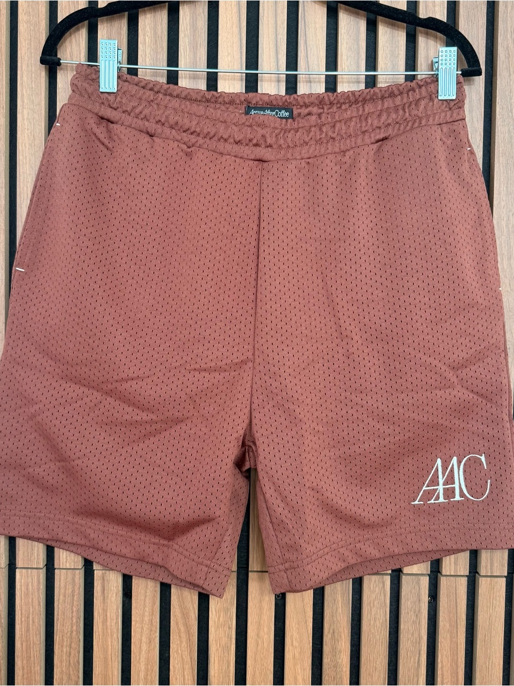 Branded Mesh Athletic Shorts in Rust